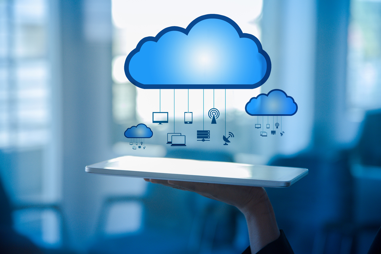 blue cloud hovering over tablet