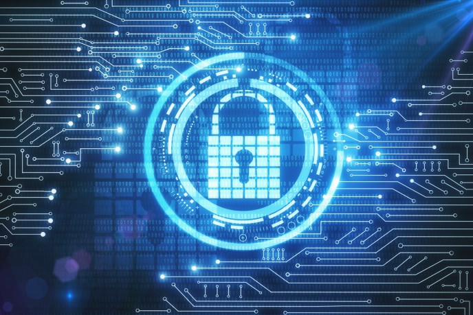 Cybersecurity – are your company finances safe? - cybersecurity image of lock and glowing circuit board