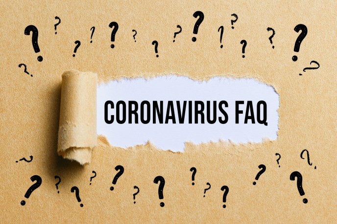 COVID-19 FAQs: we answer your bookkeeping concerns - coronavirus FAQs text surrounded by ?