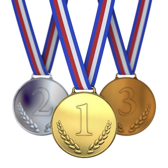 bronze, silver and gold medals